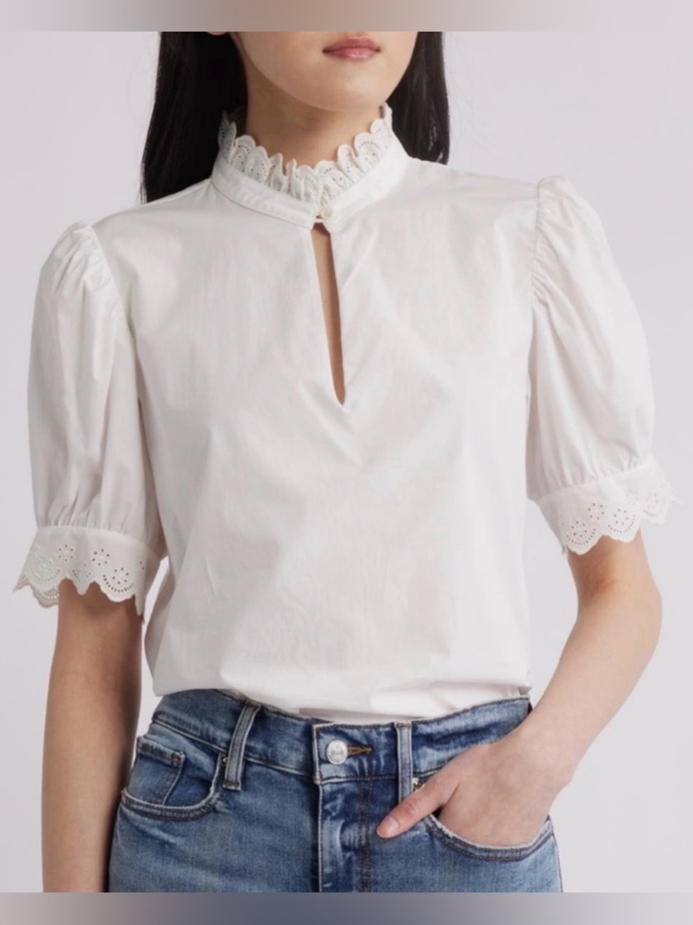 NWT size Large FRAME The Eyelet Inset blouse